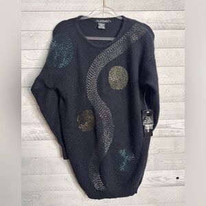 Silk Angora Wool Blend Geometric Black Women’s Tunic Sweater Size Medium